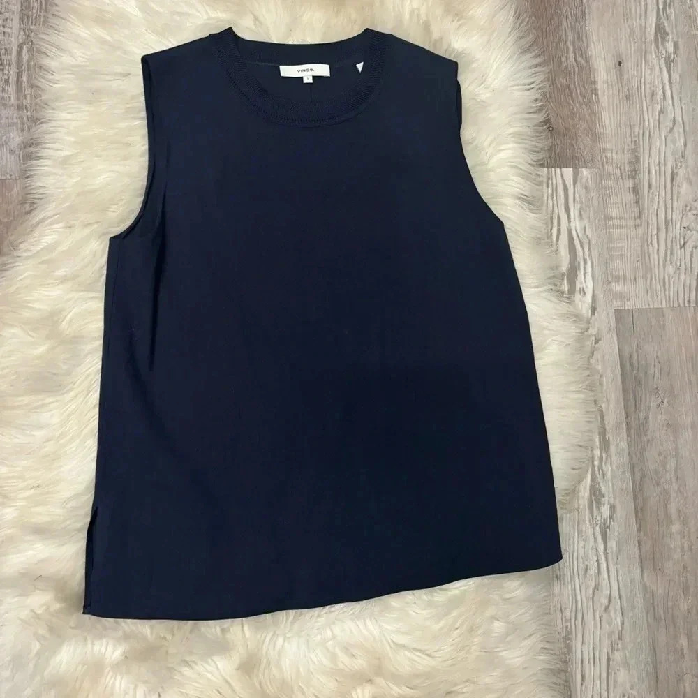 Vince. Unfold Rib Trim Crew Neck Shell in Coastal Blue sz small - Picture 6 of 10